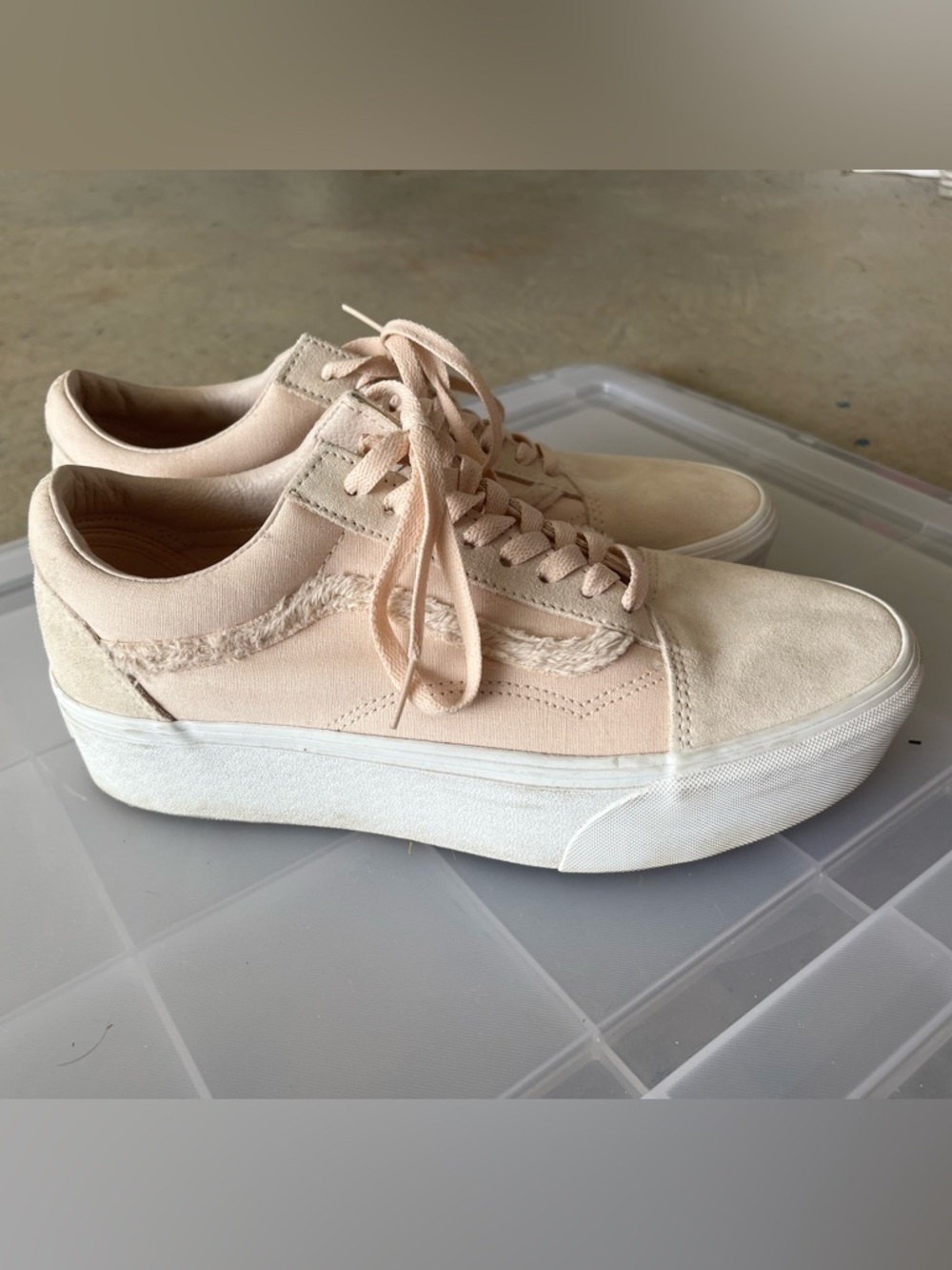 Vans Pale Pink Platform Suede with Fuzzy Stripe